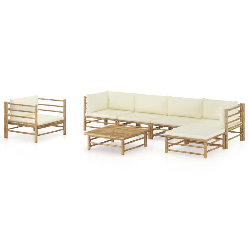 Set mobilier de grădină cu perne alb crem, 7 piese, bambus