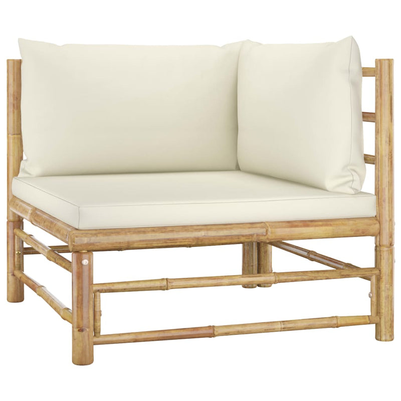 Set mobilier de grădină cu perne alb crem, 7 piese, bambus
