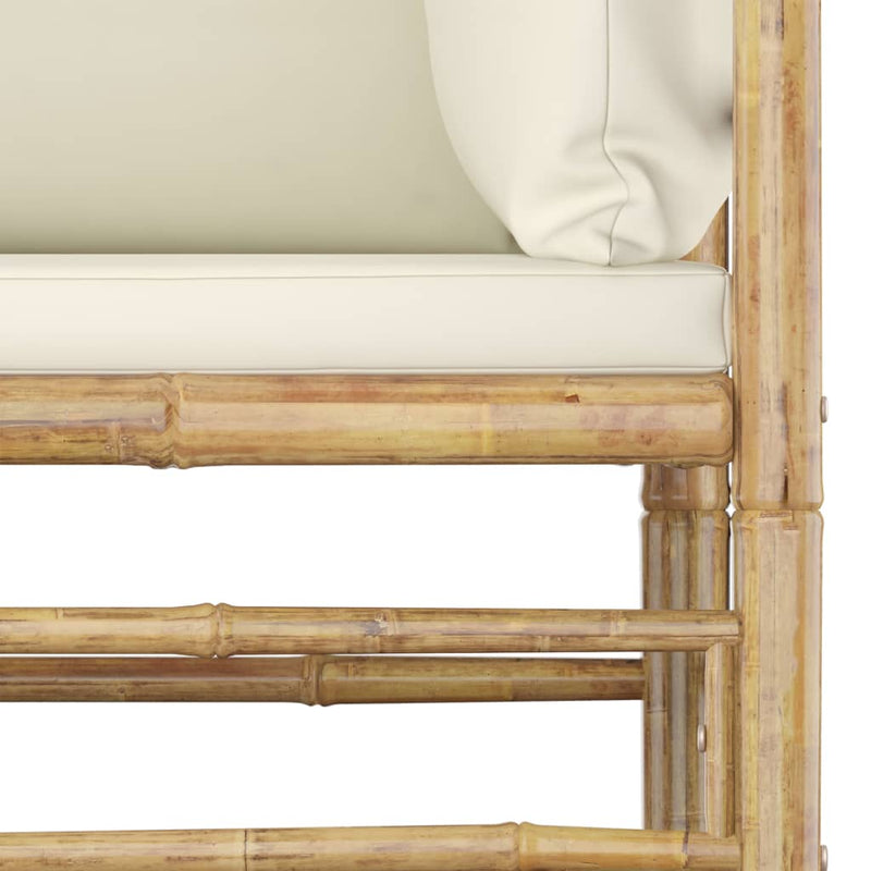 Set mobilier de grădină cu perne alb crem, 7 piese, bambus