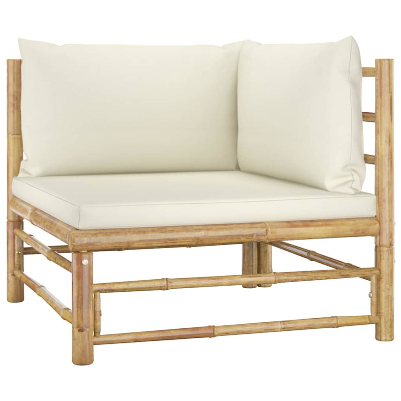 Set mobilier de grădină, cu perne alb crem, 4 piese, bambus