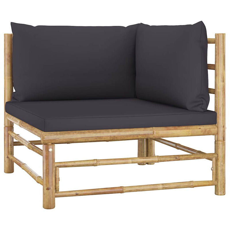 Set mobilier de grădină cu perne gri închis, 4 piese, bambus