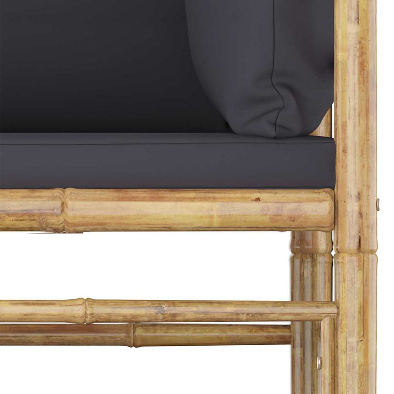 Set mobilier de grădină cu perne gri închis, 4 piese, bambus