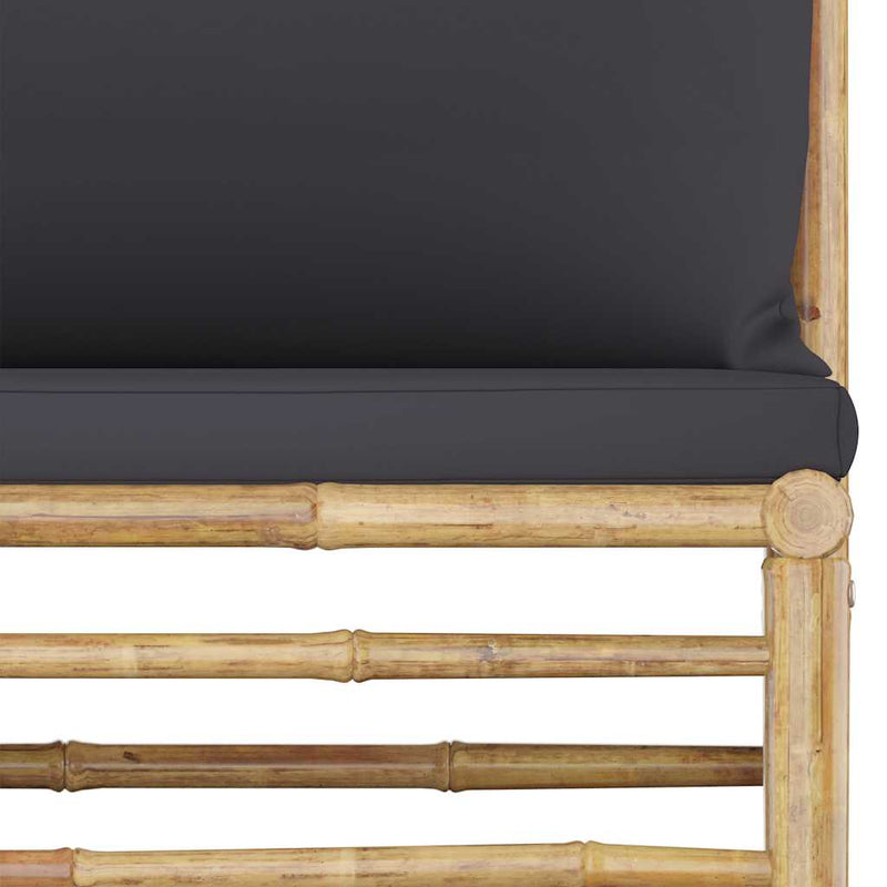 Set mobilier de grădină cu perne gri închis, 4 piese, bambus
