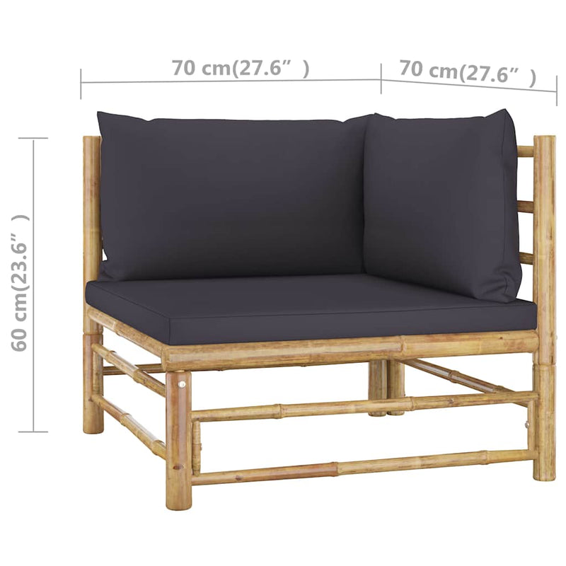 Set mobilier de grădină cu perne gri închis, 4 piese, bambus