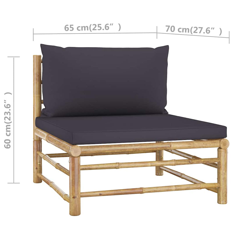 Set mobilier de grădină cu perne gri închis, 4 piese, bambus