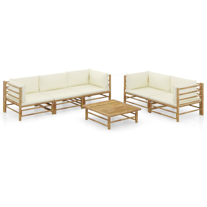 Set mobilier de grădină cu perne alb crem, 6 piese, bambus