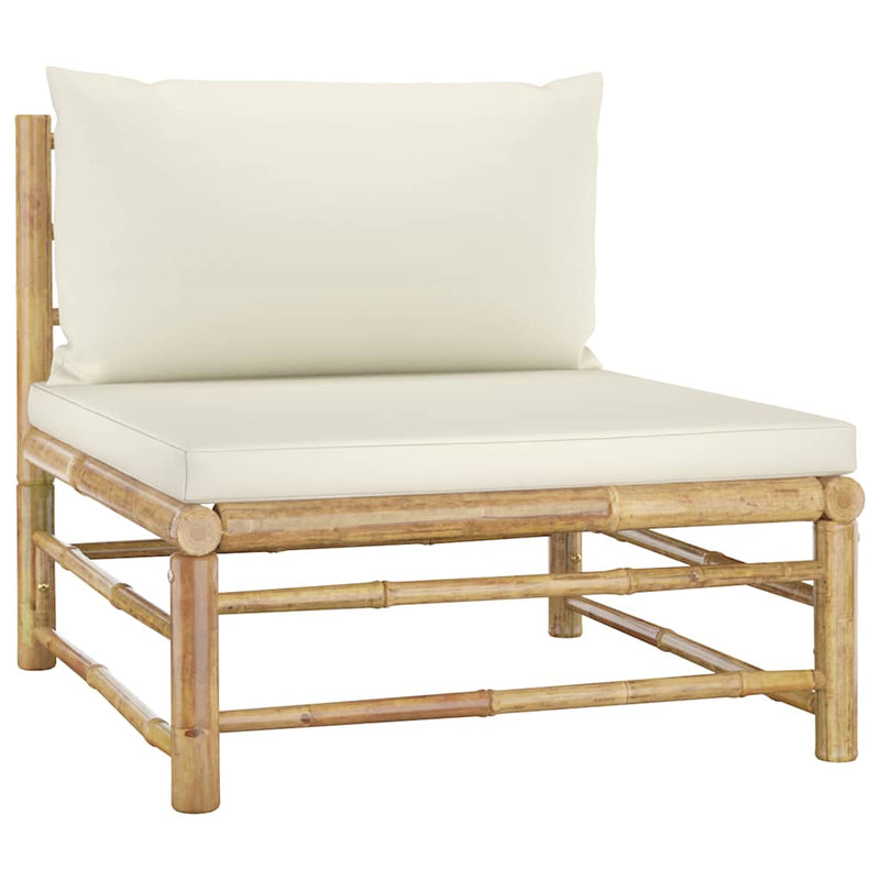Set mobilier de grădină, cu perne alb crem, 8 piese, bambus