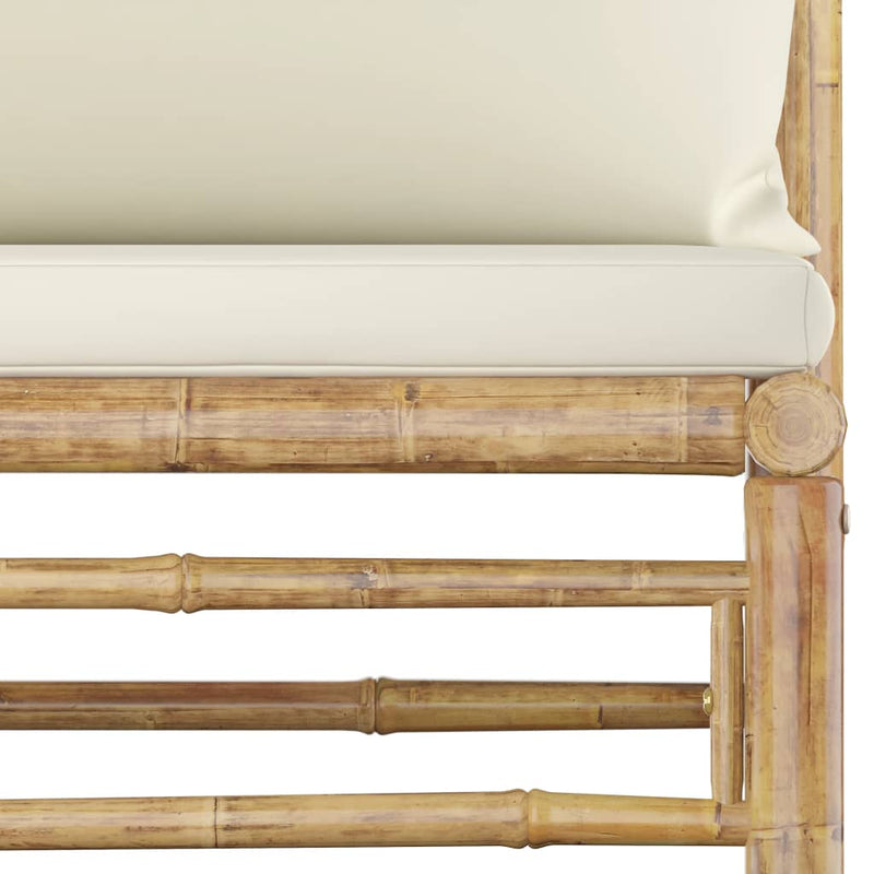 Set mobilier de grădină, cu perne alb crem, 8 piese, bambus