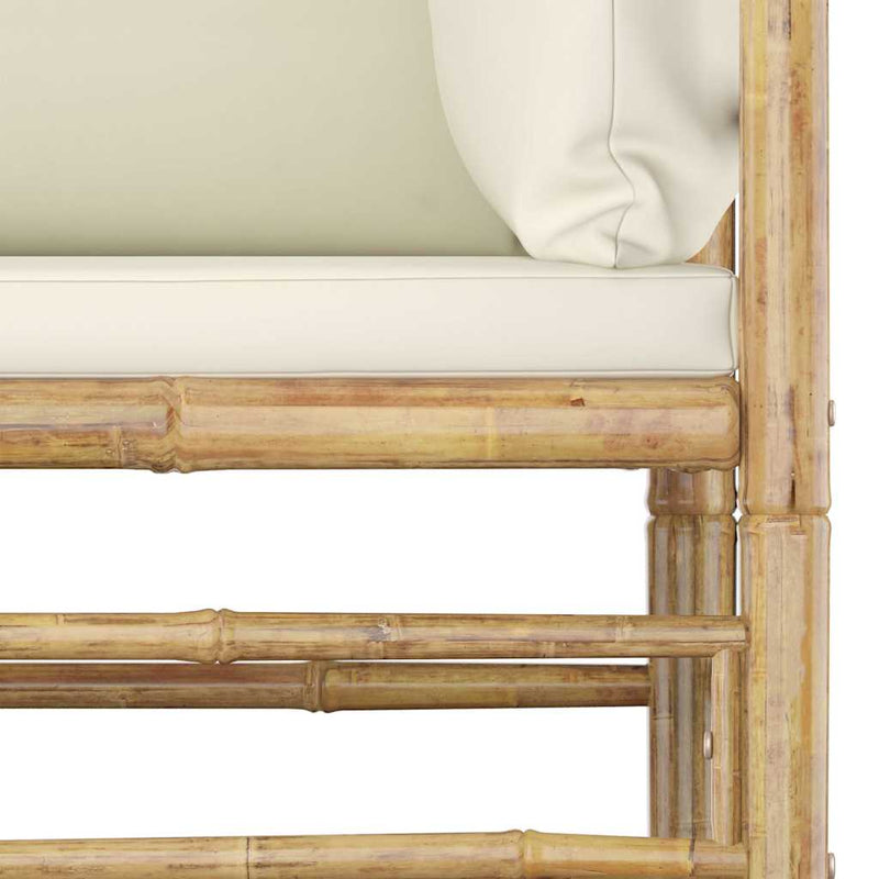 Set mobilier de grădină, cu perne alb crem, 10 piese, bambus