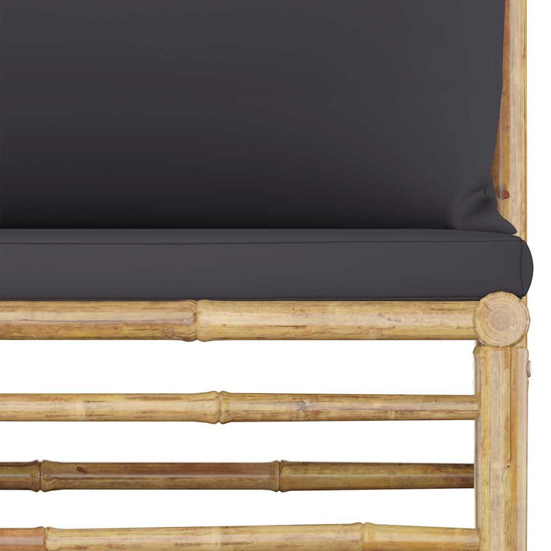 Set mobilier de grădină cu perne gri închis, 10 piese, bambus