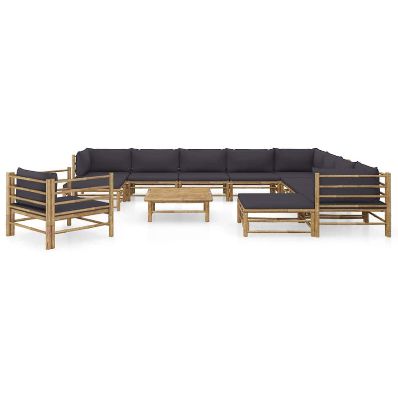 Set mobilier de grădină cu perne gri închis, 12 piese, bambus