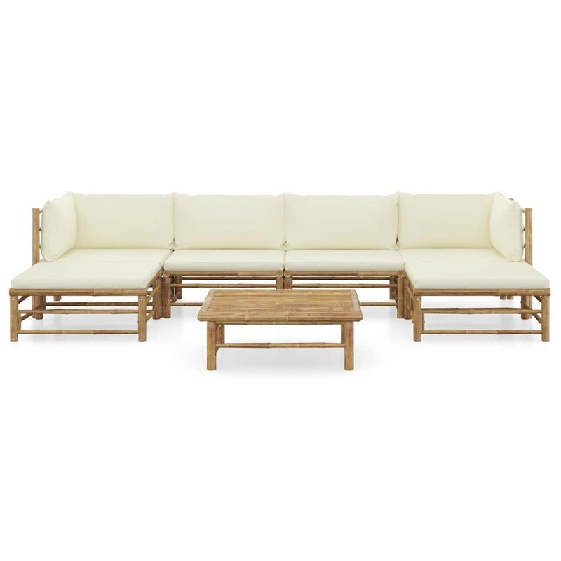 Set mobilier de grădină cu perne alb crem, 7 piese, bambus