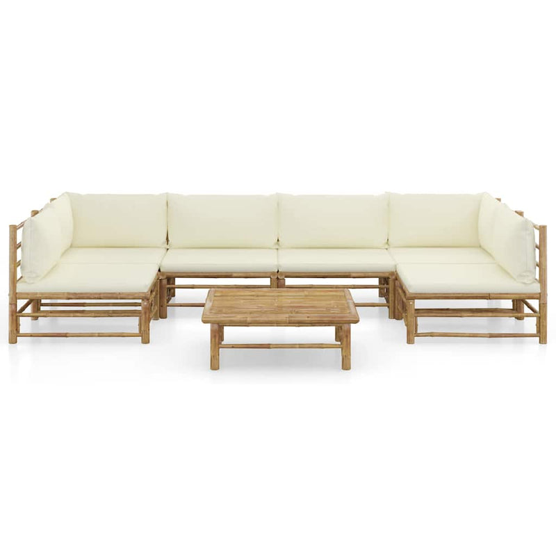 Set mobilier de grădină cu perne alb crem, 7 piese, bambus
