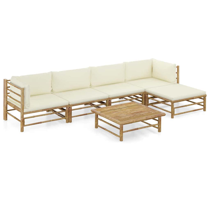 Set mobilier de grădină cu perne alb crem, 6 piese, bambus