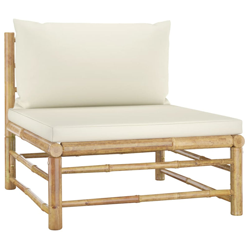 Set mobilier de grădină cu perne alb crem, 6 piese, bambus