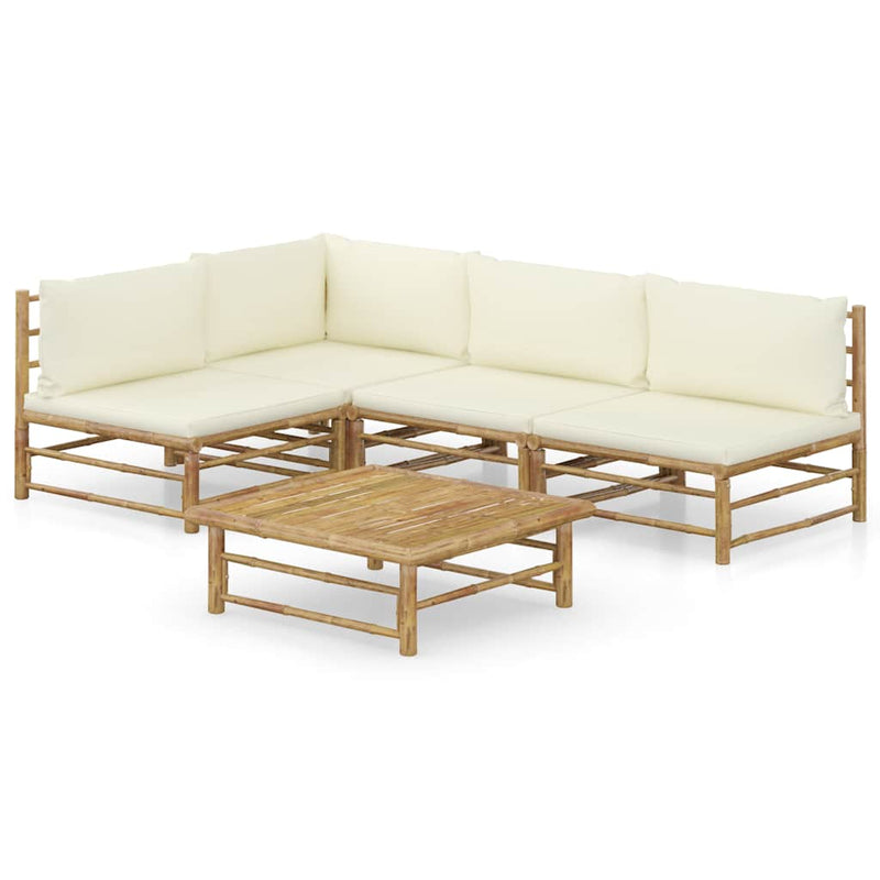 Set mobilier de grădină cu perne alb crem, 2 piese, bambus