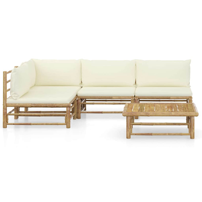 Set mobilier de grădină cu perne alb crem, 2 piese, bambus