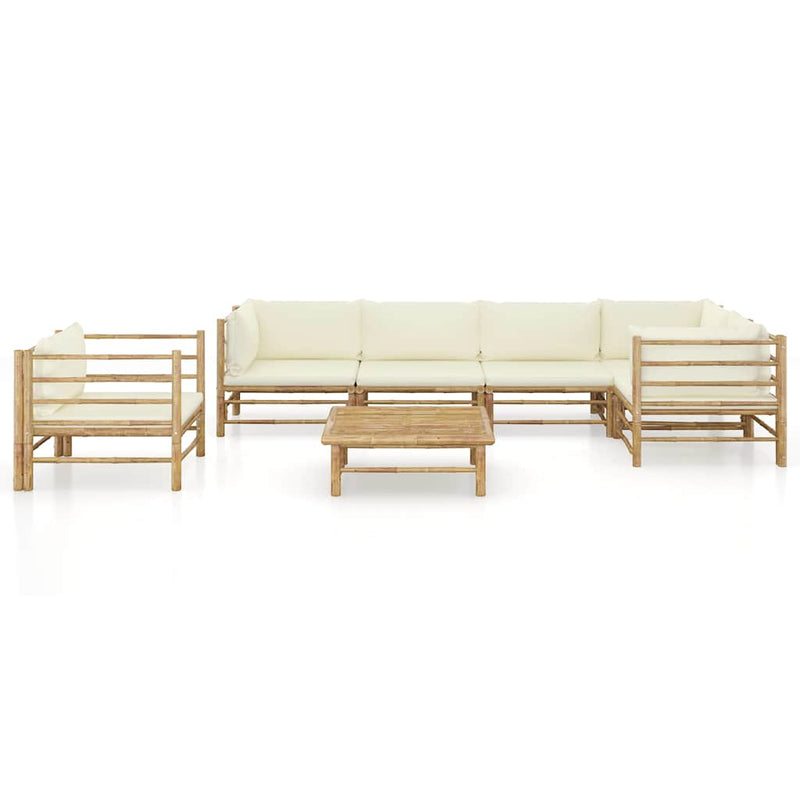Set mobilier de grădină cu perne alb crem, 7 piese, bambus