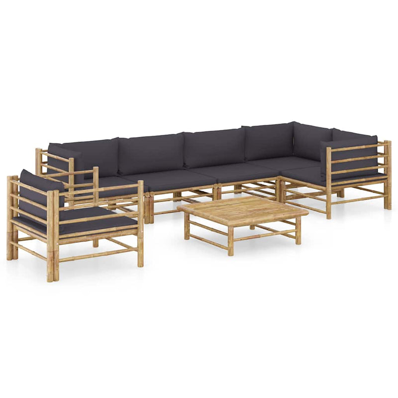 Set mobilier de grădină cu perne gri închis, 7 piese, bambus