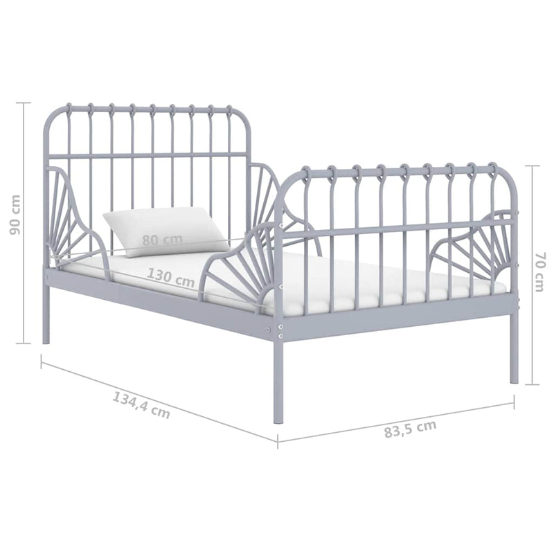Cadru de pat extensibil, gri, 80x130/200 cm, metal