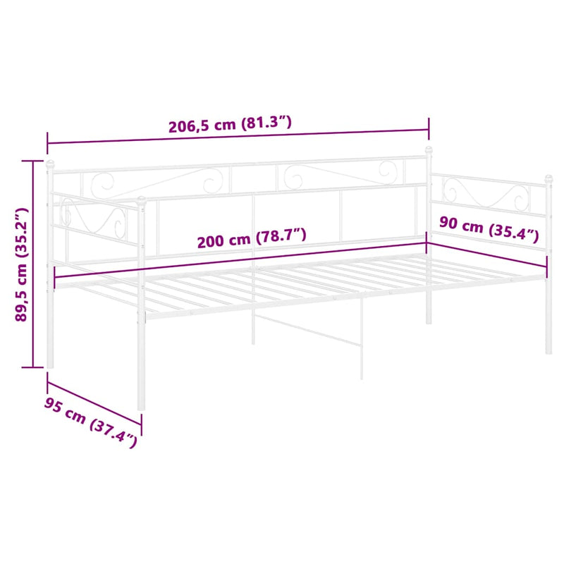 Cadru pat canapea, alb, 90x200 cm, metal