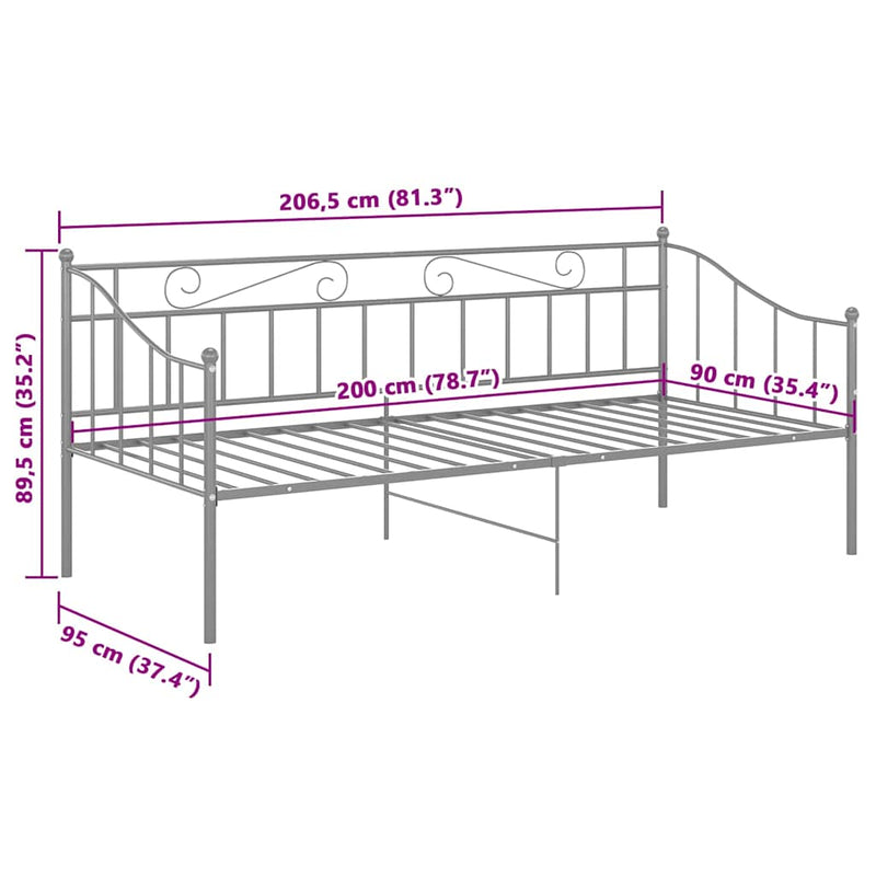 Cadru pat canapea, gri, 90x200 cm, metal