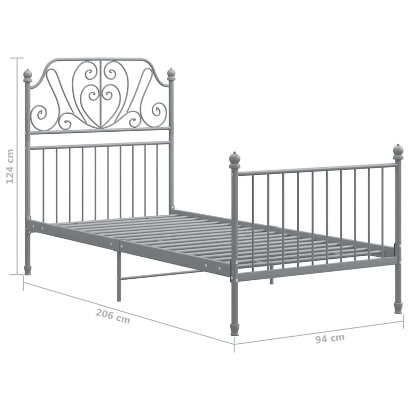 Cadru de pat, gri, 90x200 cm, metal