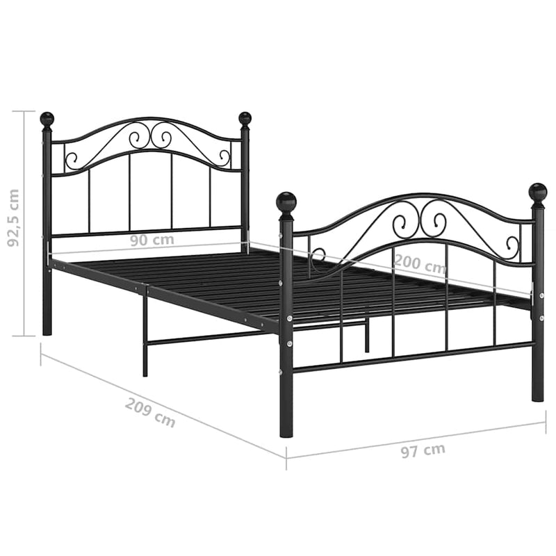 Cadru de pat, negru, 90 x 200 cm, metal