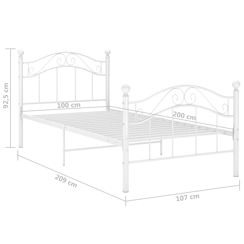 Cadru de pat, alb, 100x200 cm, metal