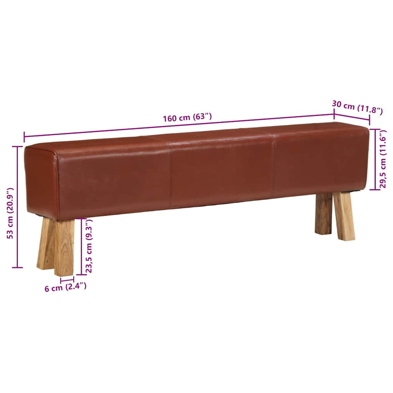 Bancă Bok gimnastică maro 160 cm piele naturală/lemn acacia