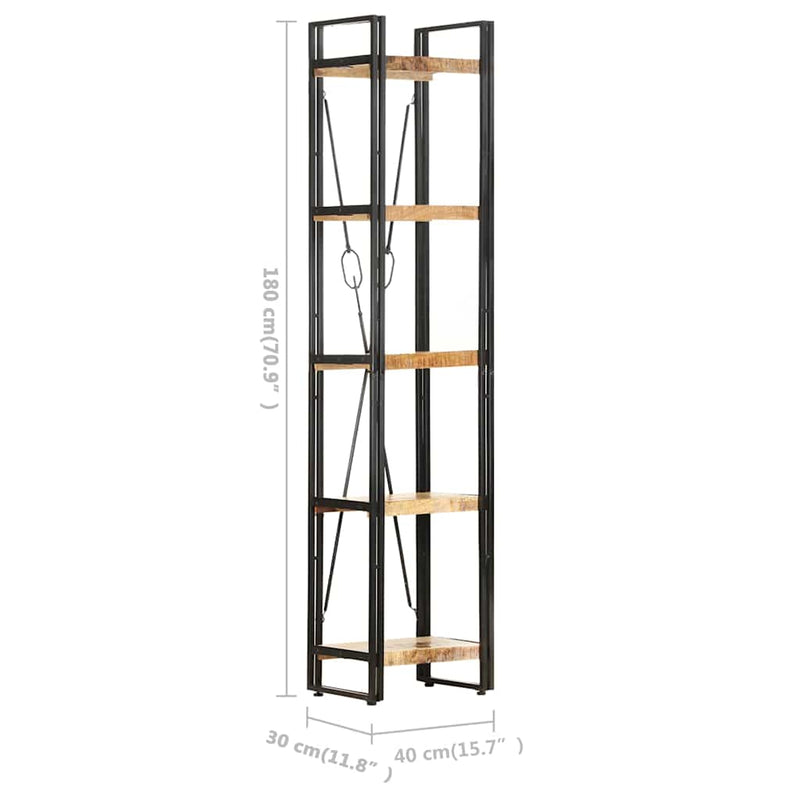 Bibliotecă cu 5 rafturi, 40x30x180 cm, lemn masiv mango