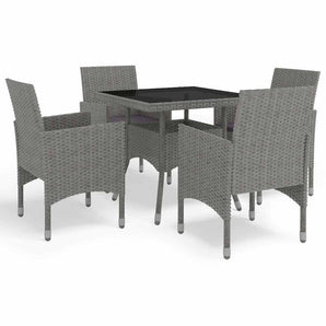 Set mobilier de exterior, 5 piese, gri, poliratan și sticlă