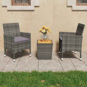 Set mobilier grădină, 3 piese, gri, poliratan și lemn acacia