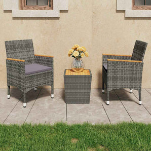 Set mobilier grădină, 3 piese, gri, poliratan și lemn acacia