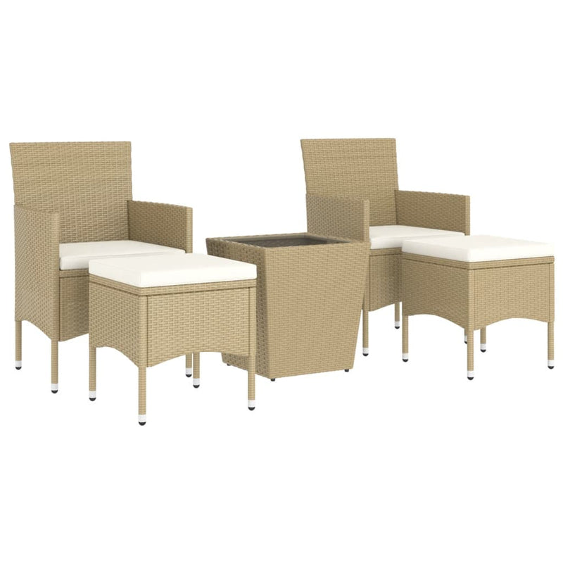 Set mobilier bistro, 3 piese, bej, poliratan/sticlă securizată