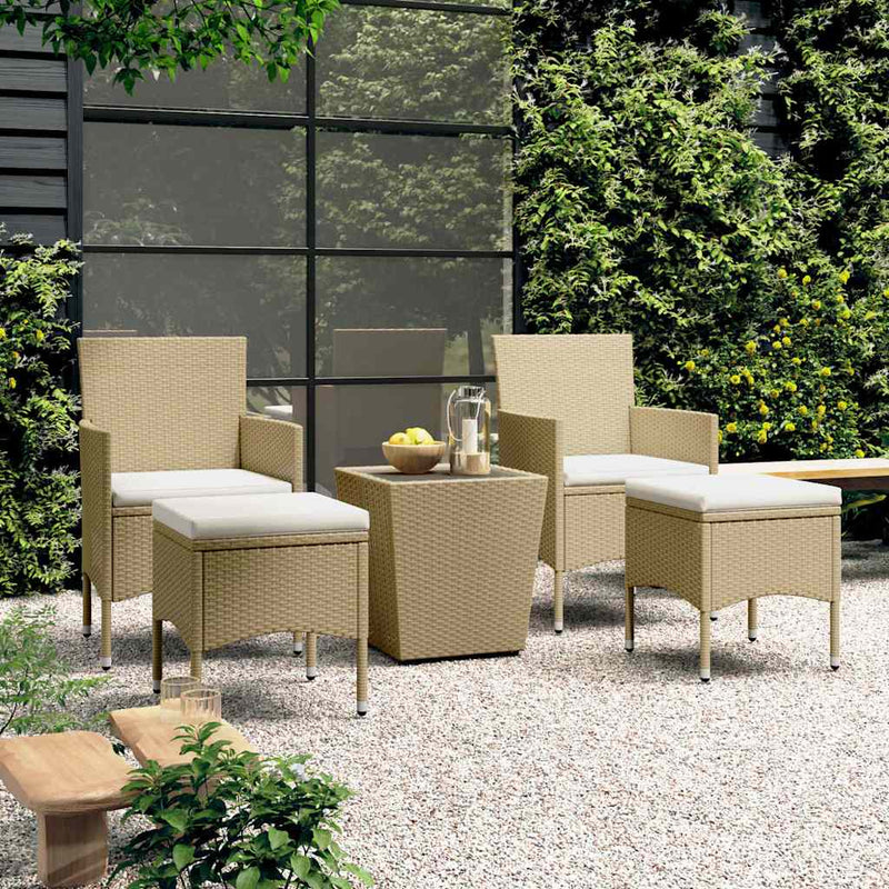 Set mobilier bistro, 3 piese, bej, poliratan/sticlă securizată