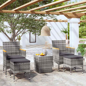 Set mobilier bistro grădină 5 piese gri, poliratan și sticlă