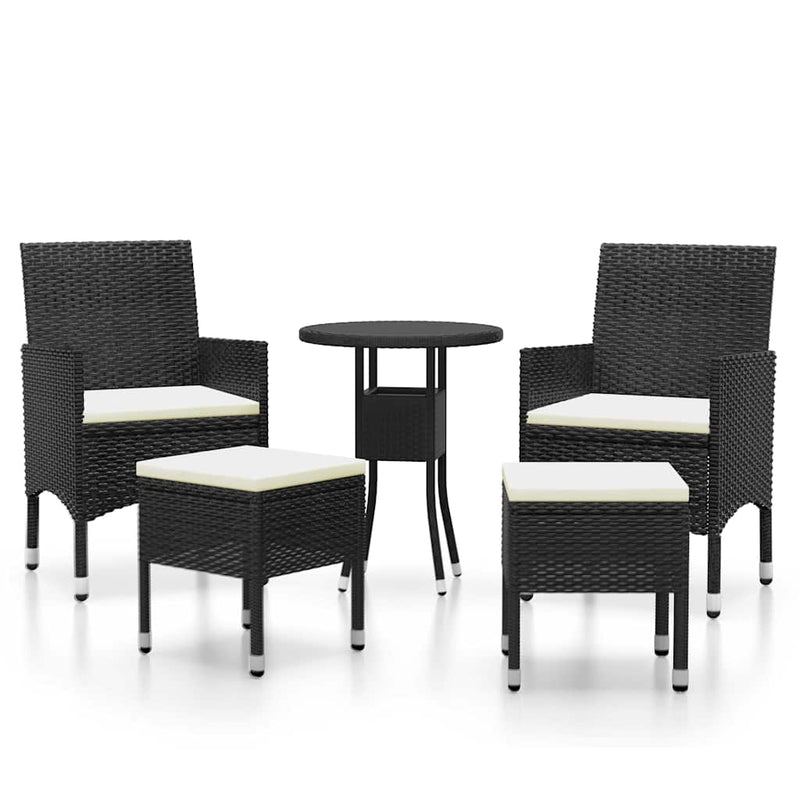 Set mobilier de grădină, 5 piese, negru, poliratan