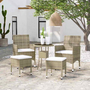 Set mobilier de grădină, 5 piese, bej, poliratan