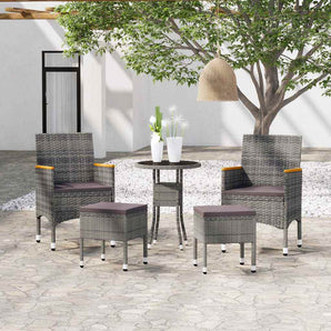 Set mobilier de grădină, 5 piese, gri, poliratan
