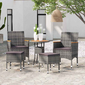 Set mobilier de grădină, 5 piese, gri, poliratan