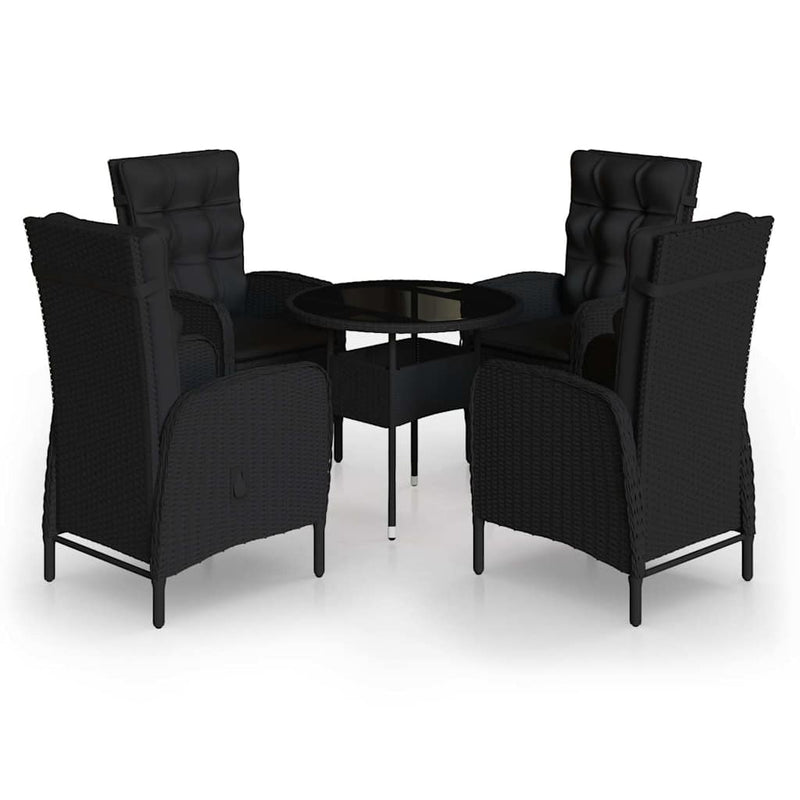 Set bistro de grădină, 5 piese, negru, poliratan