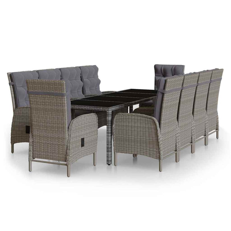 Set mobilier de grădină, 11 piese, gri, poliratan