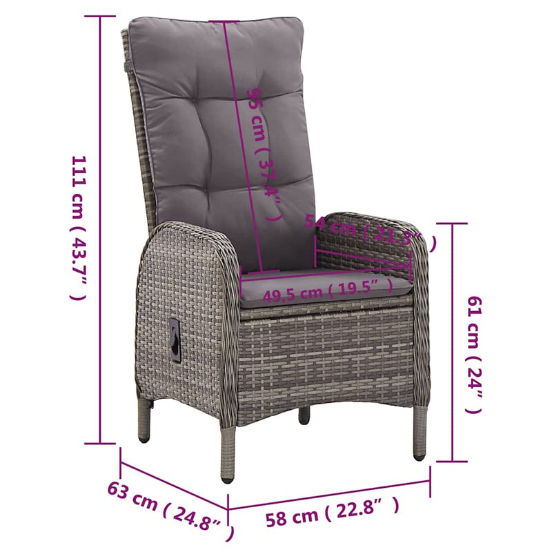 Set mobilier de grădină, 11 piese, gri, poliratan
