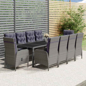Set mobilier de grădină, 11 piese, gri, poliratan