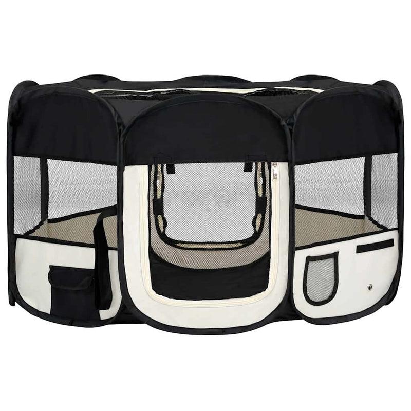 Țarc de câini pliabil cu sac de transport, negru, 145x145x61 cm