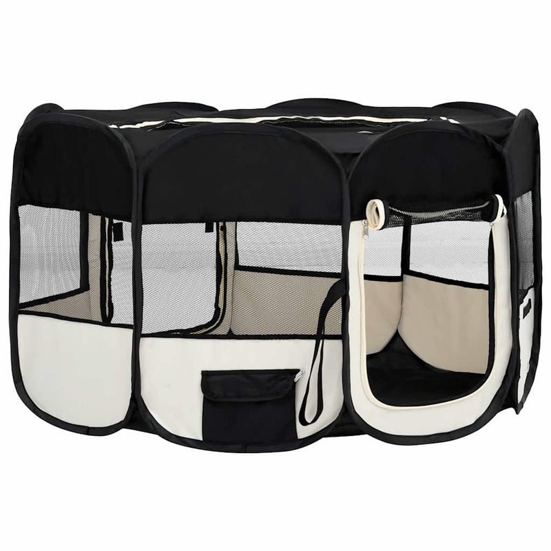 Țarc de câini pliabil cu sac de transport, negru, 145x145x61 cm