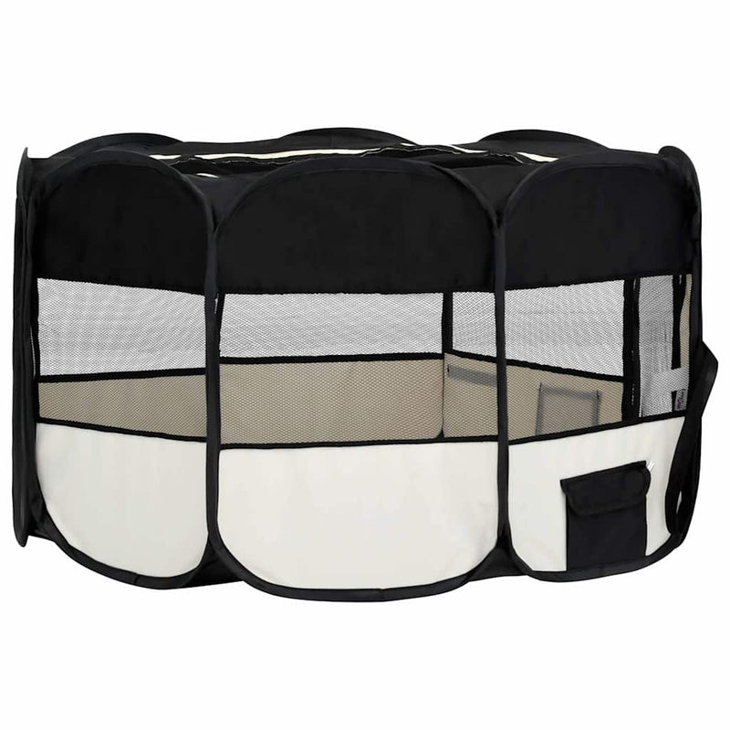 Țarc de câini pliabil cu sac de transport, negru, 145x145x61 cm