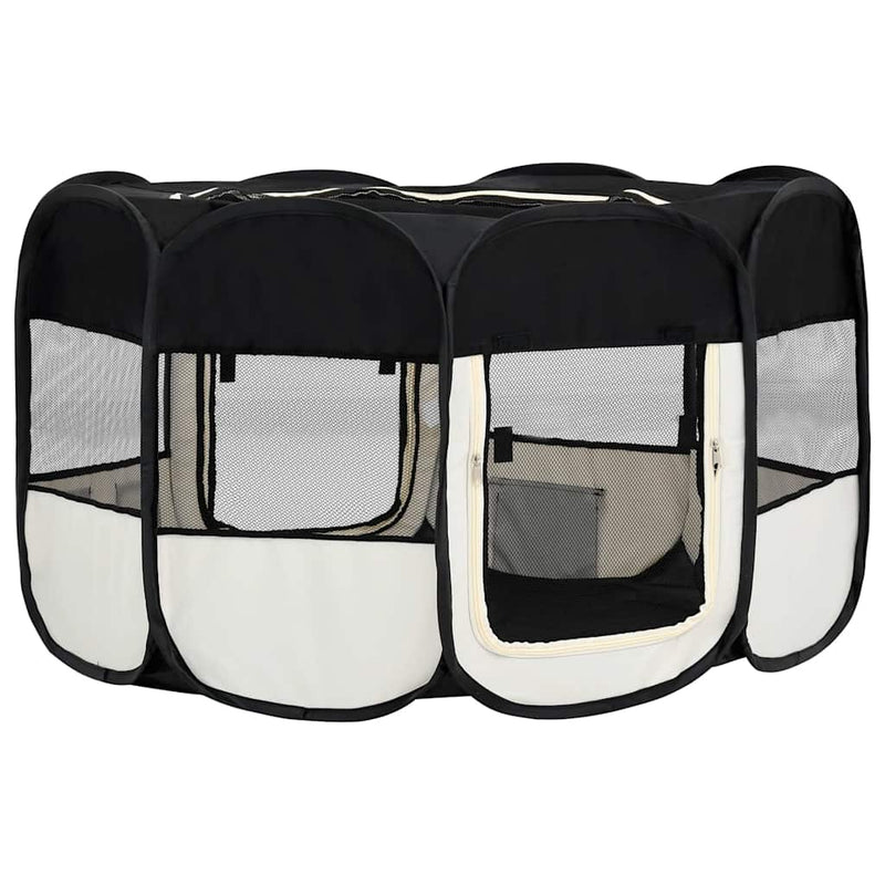Țarc de câini pliabil cu sac de transport, negru, 145x145x61 cm