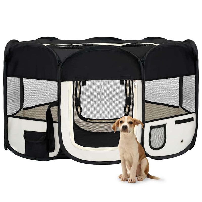 Țarc de câini pliabil cu sac de transport, negru, 145x145x61 cm